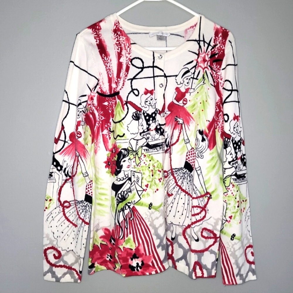 Christopher and Banks Artsy Panio Girls Christmas Cardigan
